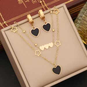 18K Gold Plated Heart Shape Bracelets Earrings Necklace