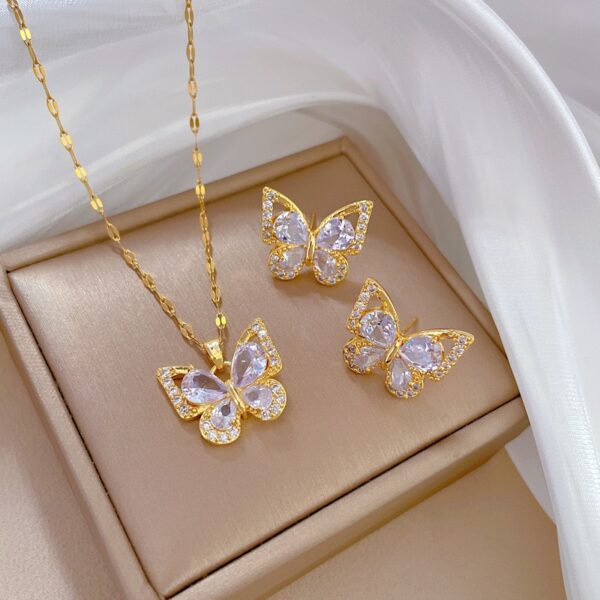 Set of Earrings and Necklace , Lady Butterfly Titanium Steel Plating Inlay
Zircon - Imagen 4