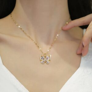 Set of Earrings and Necklace , Lady Butterfly Titanium Steel Plating Inlay
Zircon