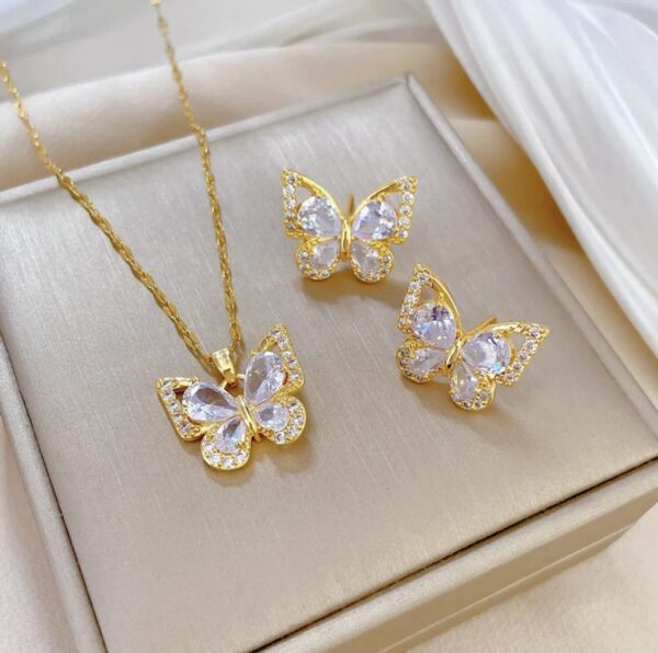 Set of Earrings and Necklace , Lady Butterfly Titanium Steel Plating Inlay
Zircon - Imagen 2